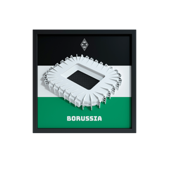 Borussia Mönchengladbach FanBox Frontansicht – Borussia-Park als 3D-Relief mit Vereinswappen