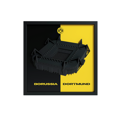 BVB FanBox Frontansicht – Signal Iduna Park als 3D-Relief mit Vereinswappen