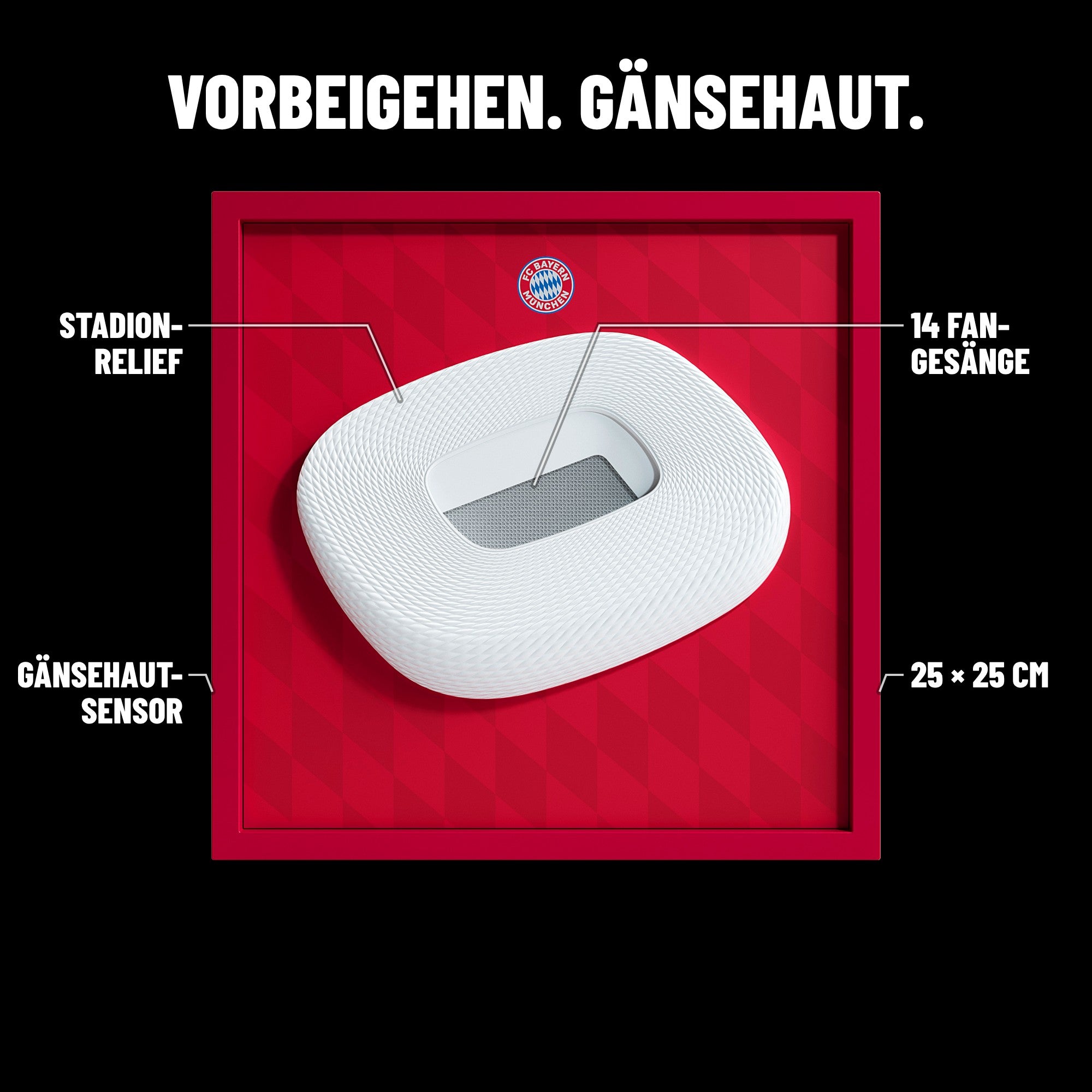 FC Bayern FanBox Features: Stadion-Relief, 14 Fan-Gesänge, Gänsehaut-Sensor, 25 × 25 cm