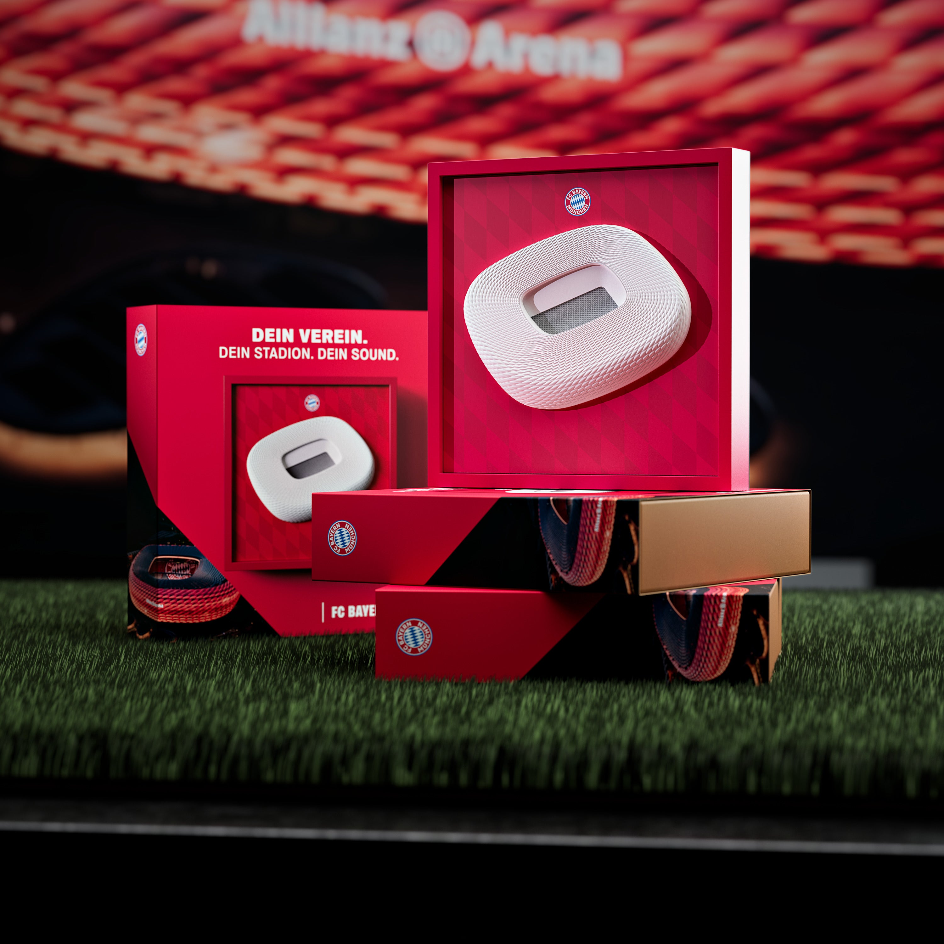 FC Bayern FanBox auf der Geschenkverpackung, Stimmungsbild vor der Allianz Arena