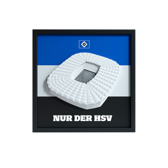 HSV FanBox Frontansicht – Volksparkstadion als 3D-Relief mit Vereinswappen