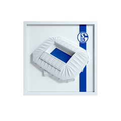 Schalke 04 FanBox Frontansicht – Veltins-Arena als 3D-Relief mit Vereinswappen